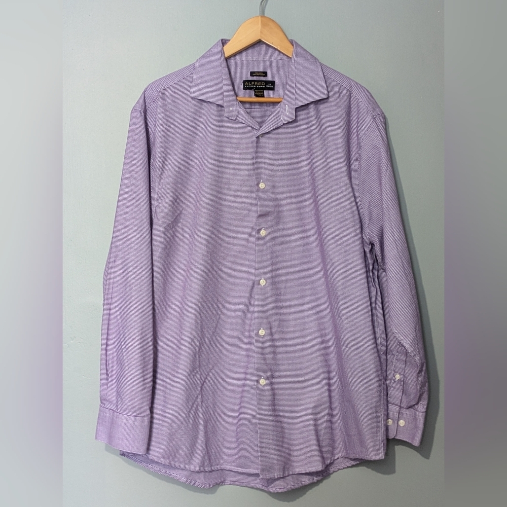 Alfred Sung 100% Cotton Non-Iron Purple Houndstooth Men's Button Down Shirt